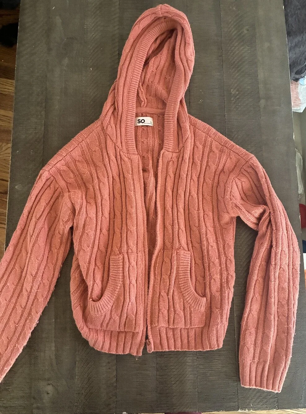 SO Women's Hooded Cable-Knit Zip Hoodie